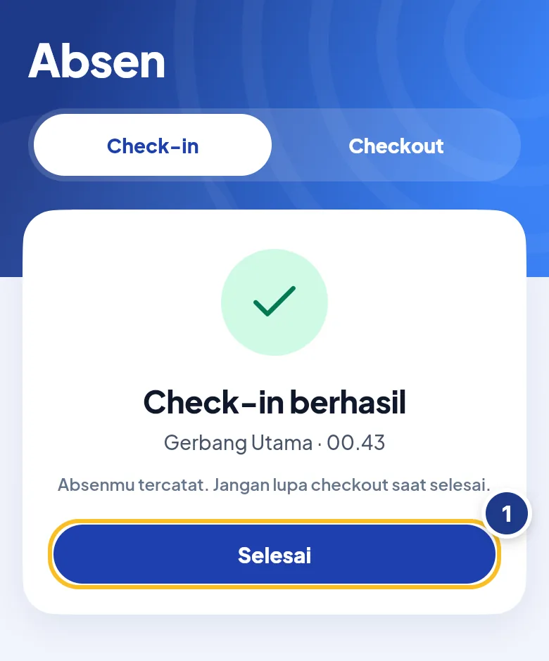 Tampilan Check-in berhasil