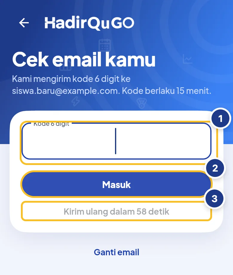 Halaman Cek email kamu untuk memasukkan kode