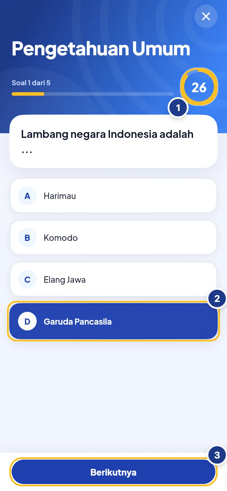 Soal quiz dengan pilihan jawaban dan waktu