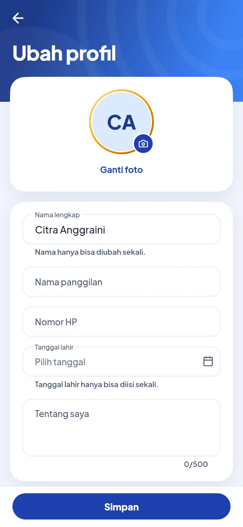 Formulir Ubah profil